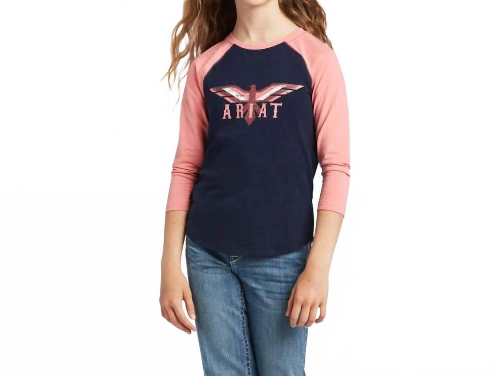 NEW ARIAT girls real firebird tee in navy